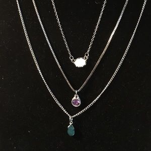 Tri-tier multicolored silver necklace/earring set